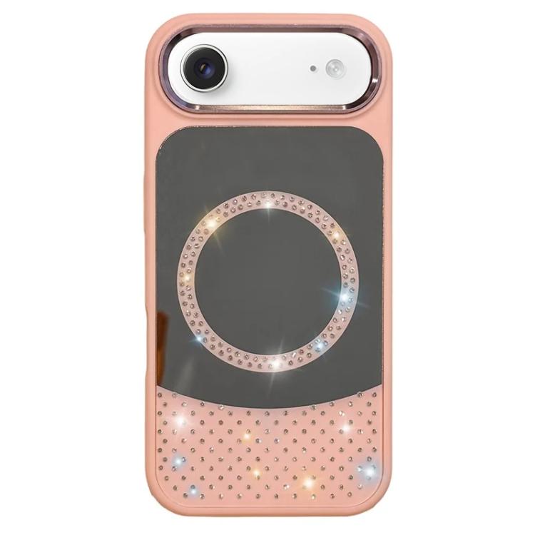 For iPhone Air Crystal Mirror Surface Rhinestone Magnetic Phone Case(Pink)