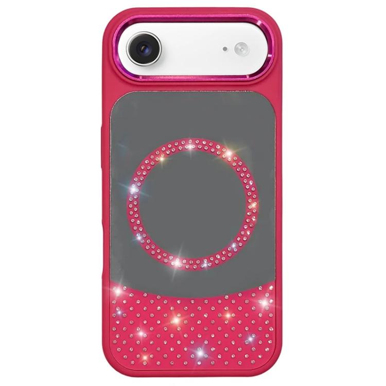 For iPhone Air Crystal Mirror Surface Rhinestone Magnetic Phone Case(Rose Red)