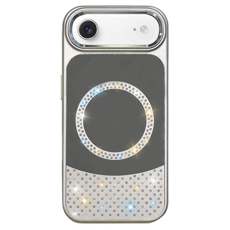 For iPhone Air Crystal Mirror Surface Rhinestone Magnetic Phone Case(White)