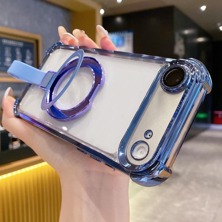 For iPhone Air Crystal Shield Ring Holde TPU + Acrylic Magnetic Phone Case(Blue)