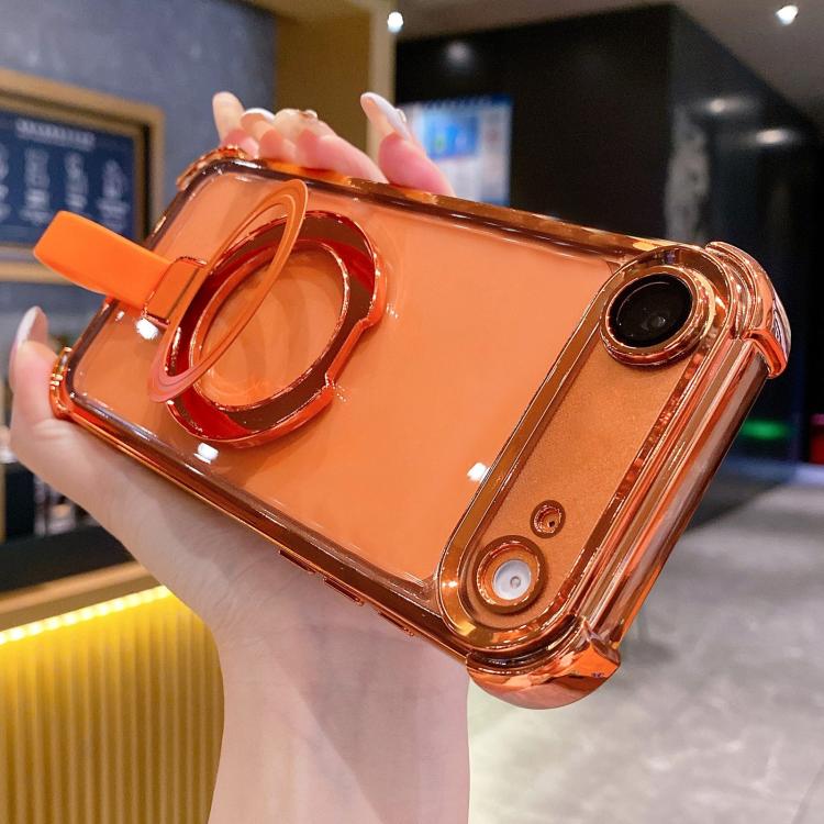 For iPhone Air Crystal Shield Ring Holde TPU + Acrylic Magnetic Phone Case(Orange)