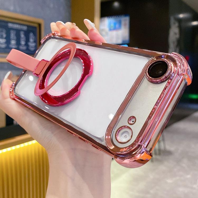 For iPhone Air Crystal Shield Ring Holde TPU + Acrylic Magnetic Phone Case(Pink)