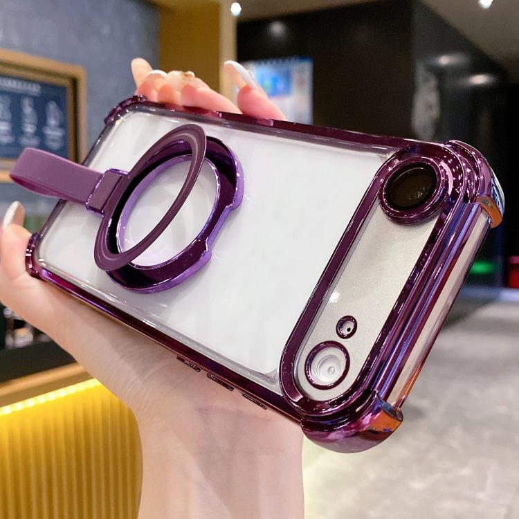For iPhone Air Crystal Shield Ring Holde TPU + Acrylic Magnetic Phone Case(Purple)