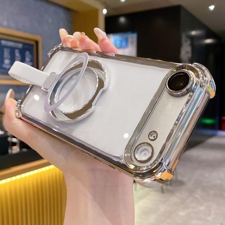 For iPhone Air Crystal Shield Ring Holde TPU + Acrylic Magnetic Phone Case(Silver)