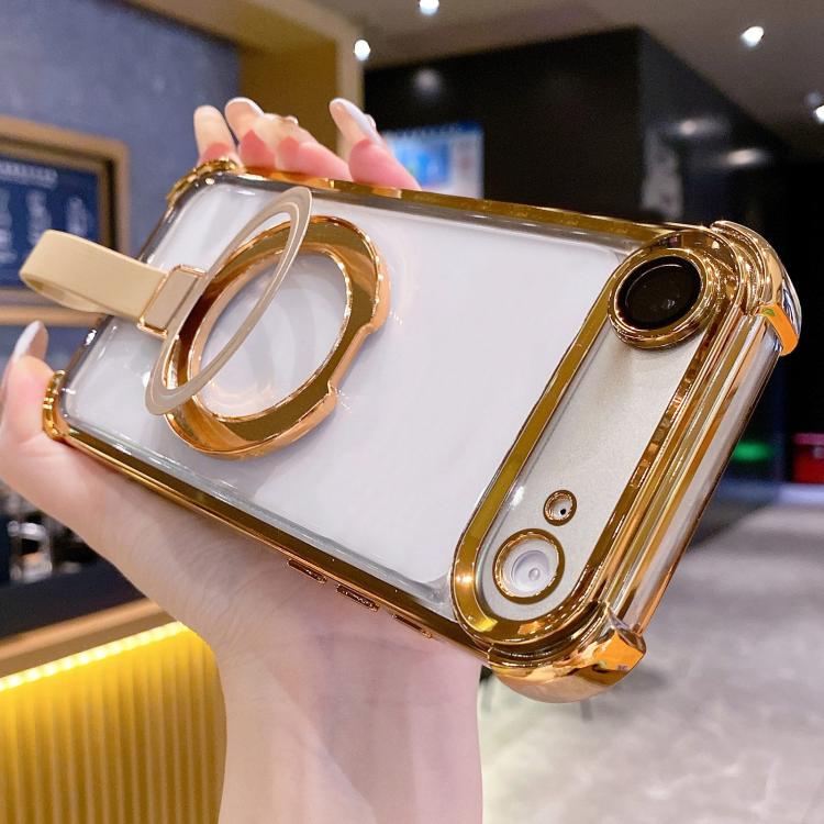 For iPhone Air Crystal Shield Ring Holde TPU + Acrylic Magnetic Phone Case(Yellow)