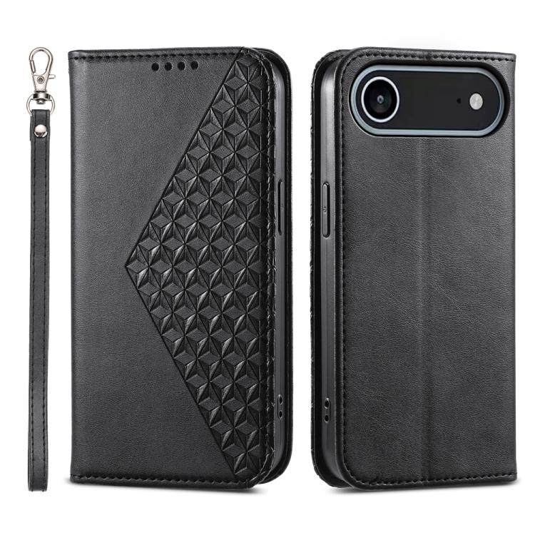 For iPhone Air Cubic Grid Calf Texture Magnetic Leather Phone Case(Black)