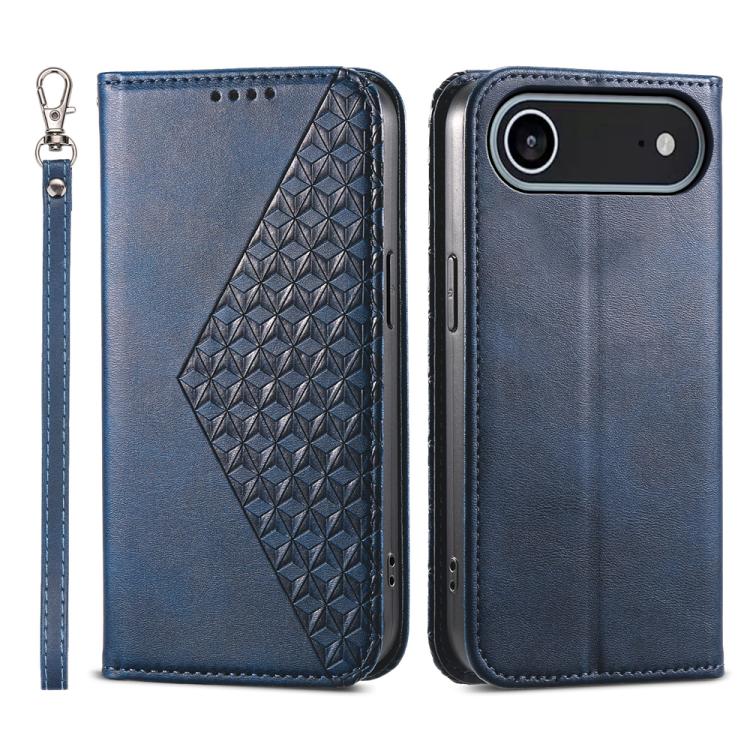 For iPhone Air Cubic Grid Calf Texture Magnetic Leather Phone Case(Blue)