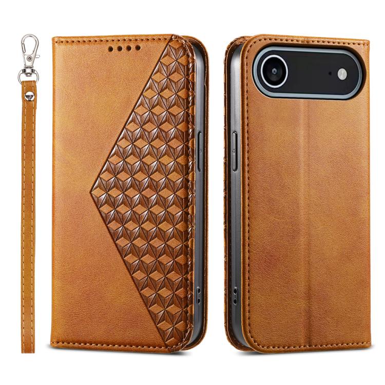 For iPhone Air Cubic Grid Calf Texture Magnetic Leather Phone Case(Brown)