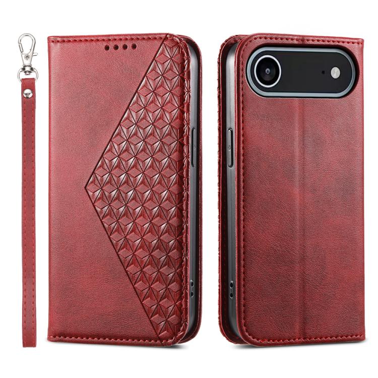 For iPhone Air Cubic Grid Calf Texture Magnetic Leather Phone Case(Red)