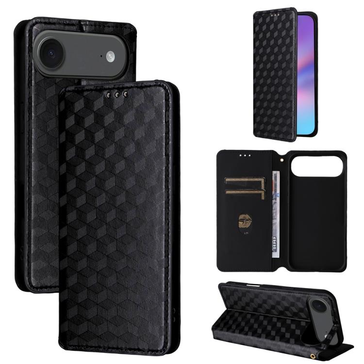 For iPhone Air Cubic Grid Texture Flip Leather Phone Case(Black)