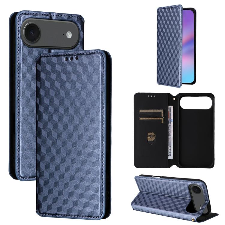 For iPhone Air Cubic Grid Texture Flip Leather Phone Case(Blue)