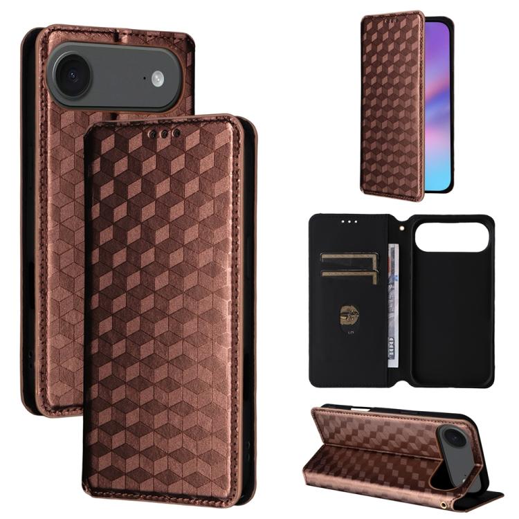 For iPhone Air Cubic Grid Texture Flip Leather Phone Case(Brown)
