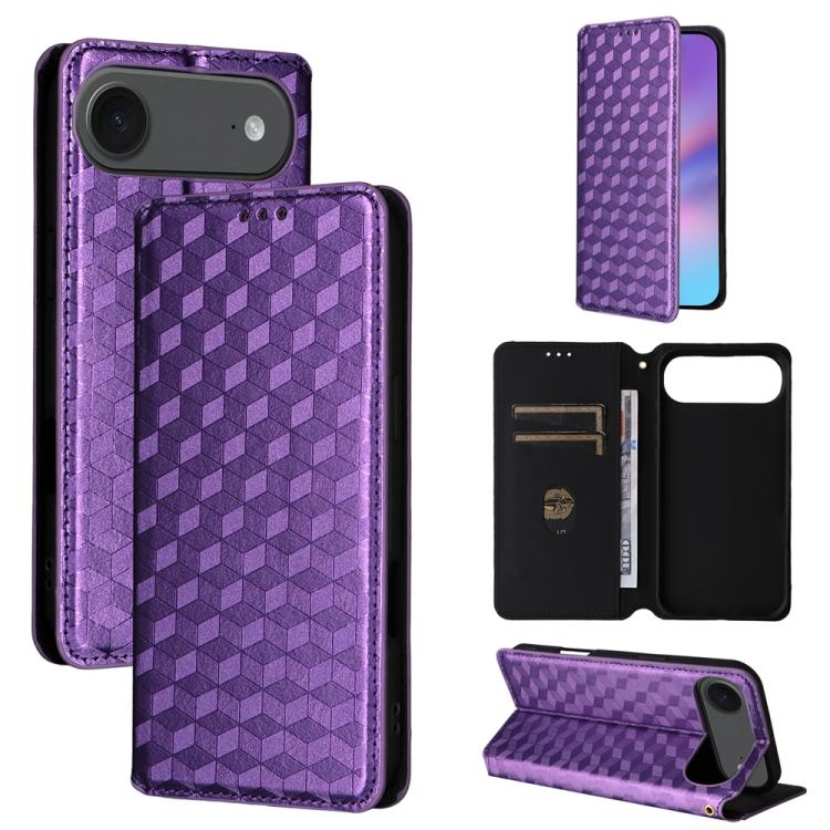 For iPhone Air Cubic Grid Texture Flip Leather Phone Case(Purple)