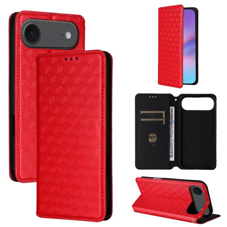 For iPhone Air Cubic Grid Texture Flip Leather Phone Case(Red)