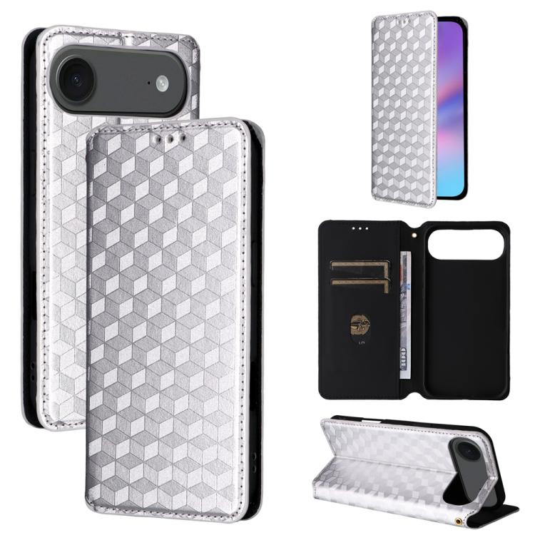 For iPhone Air Cubic Grid Texture Flip Leather Phone Case(Silver)