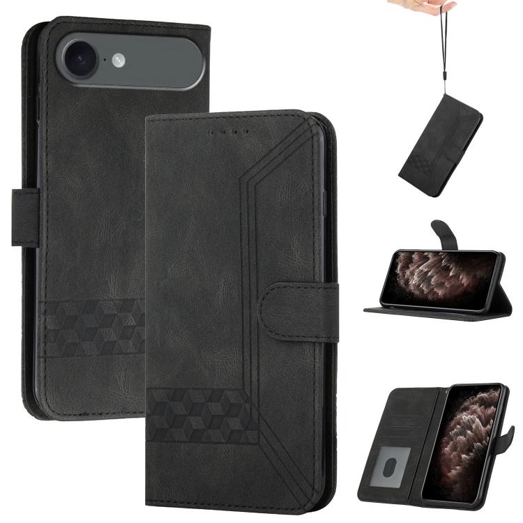 For iPhone Air Cubic Skin Feel Flip Leather Phone Case(Black)