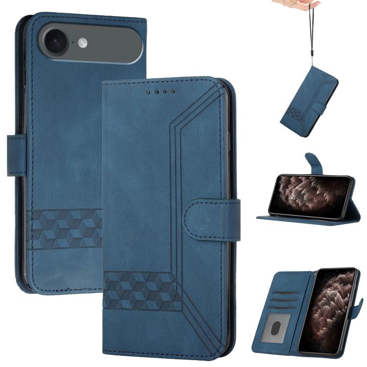 For iPhone Air Cubic Skin Feel Flip Leather Phone Case(Blue)