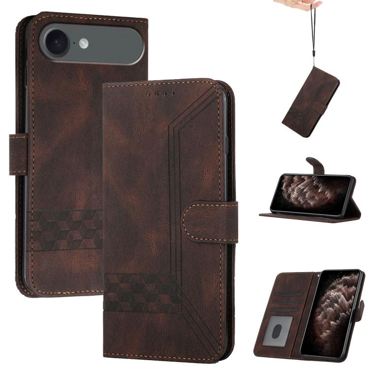 For iPhone Air Cubic Skin Feel Flip Leather Phone Case(Brown)