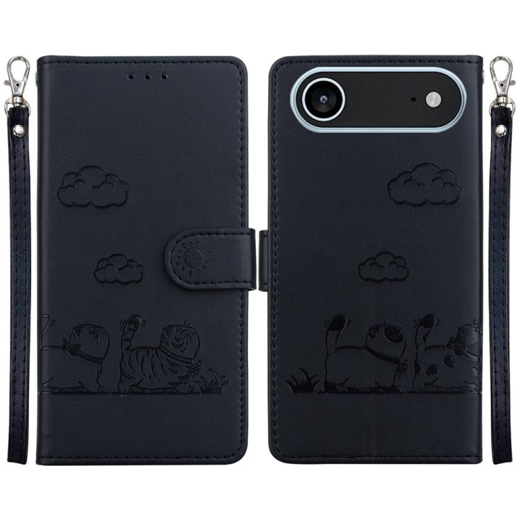 For iPhone Air Cute Cats RFID Leather Phone Case(Black)