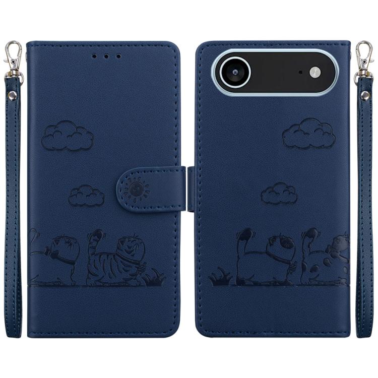 For iPhone Air Cute Cats RFID Leather Phone Case(Blue)