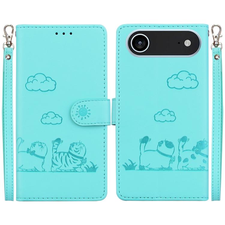 For iPhone Air Cute Cats RFID Leather Phone Case(Green)