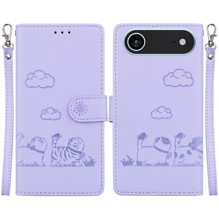 For iPhone Air Cute Cats RFID Leather Phone Case(Purple)