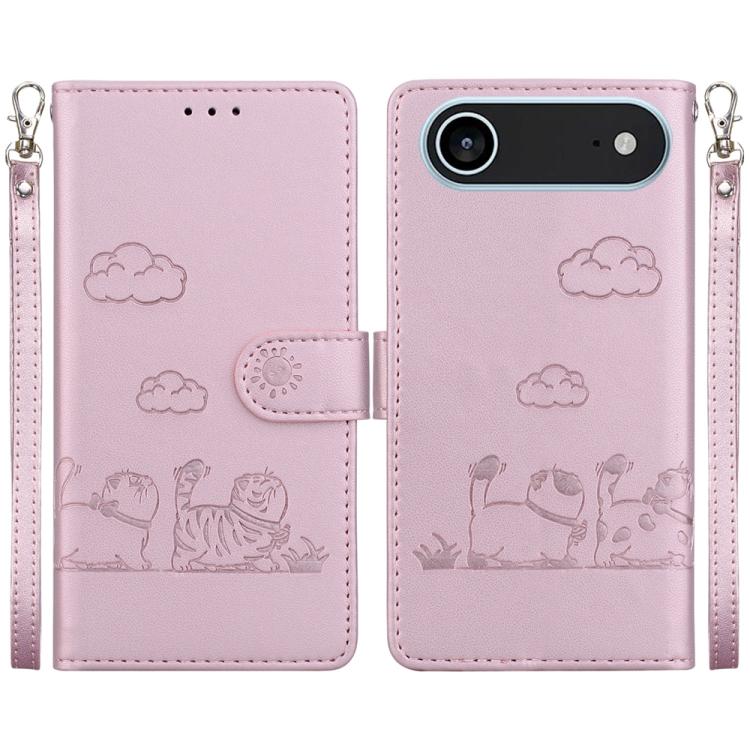 For iPhone Air Cute Cats RFID Leather Phone Case(Rose Gold)