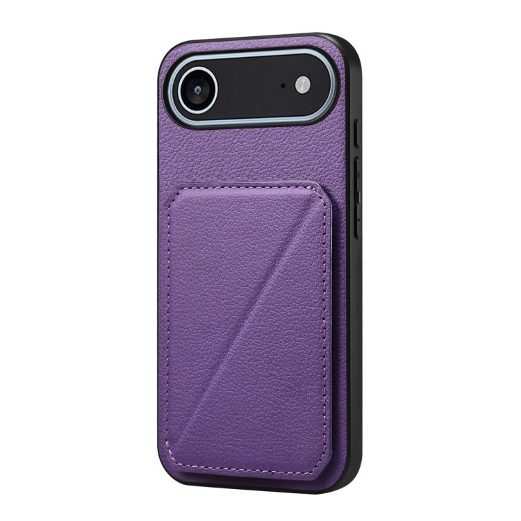 For iPhone Air D04 Calf Texture Dual Card Slot Holder Phone Case(Purple)