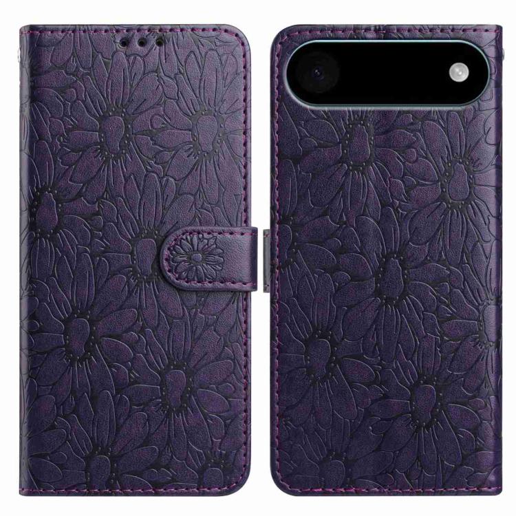 For iPhone Air Daisy Embossed Leather Phone Case(Dark Purple)