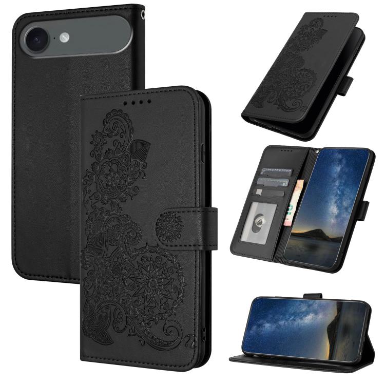 For iPhone Air Datura Flower Embossed Flip Leather Phone Case(Black)