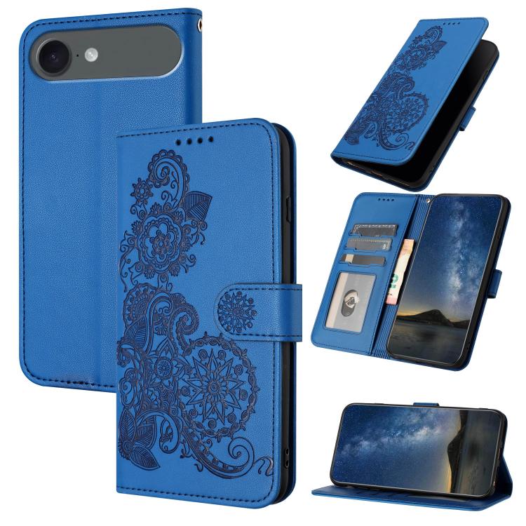 For iPhone Air Datura Flower Embossed Flip Leather Phone Case(Blue)