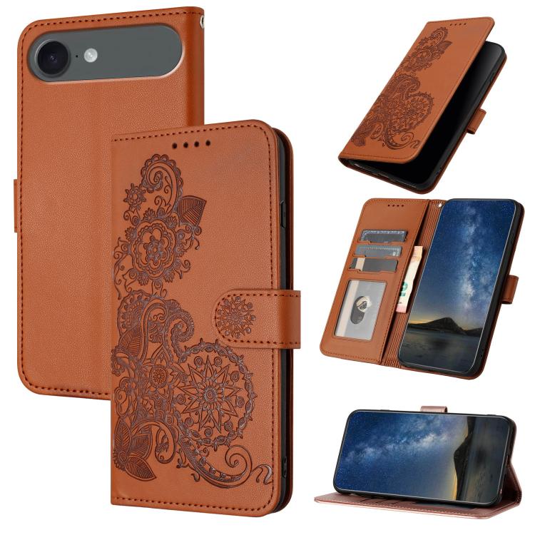 For iPhone Air Datura Flower Embossed Flip Leather Phone Case(Brown)