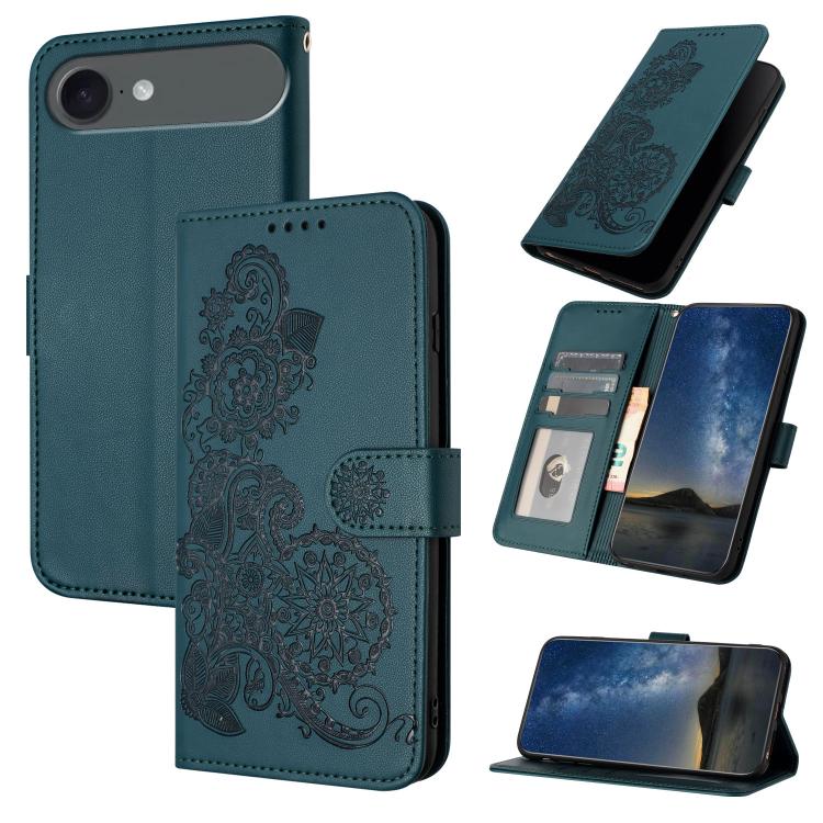 For iPhone Air Datura Flower Embossed Flip Leather Phone Case(Dark Green)