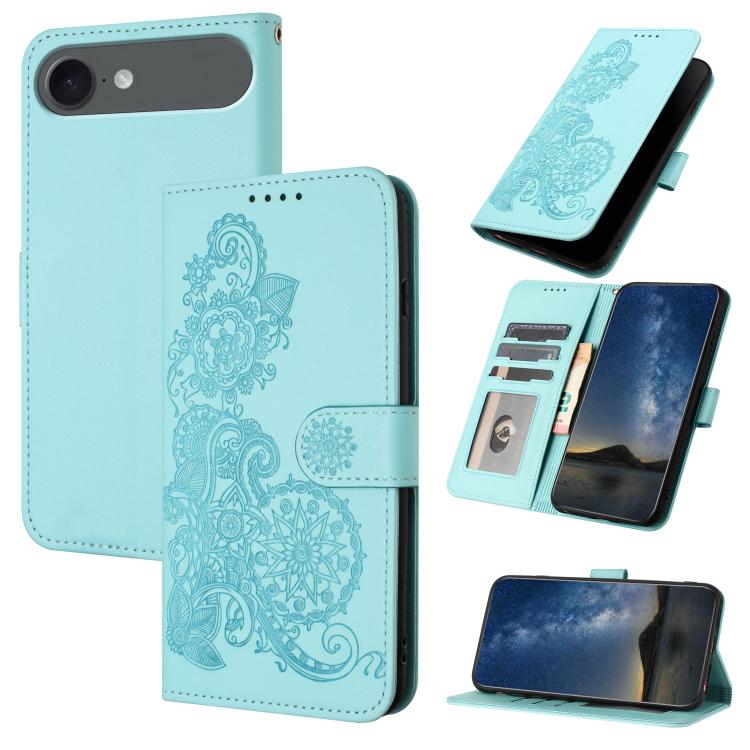 For iPhone Air Datura Flower Embossed Flip Leather Phone Case(Light Blue)