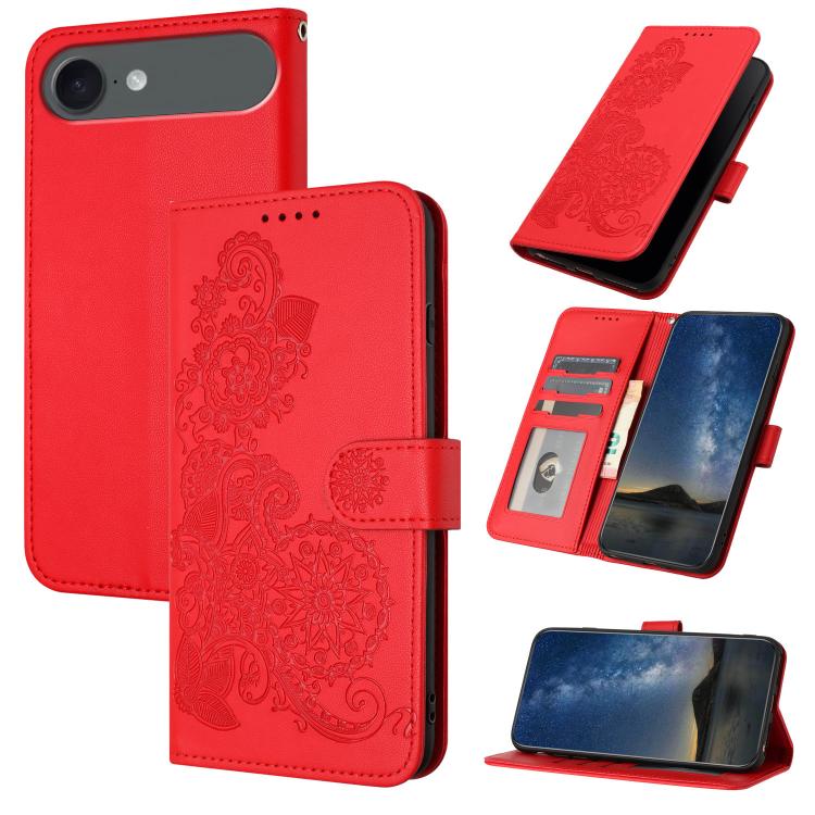 For iPhone Air Datura Flower Embossed Flip Leather Phone Case(Red)