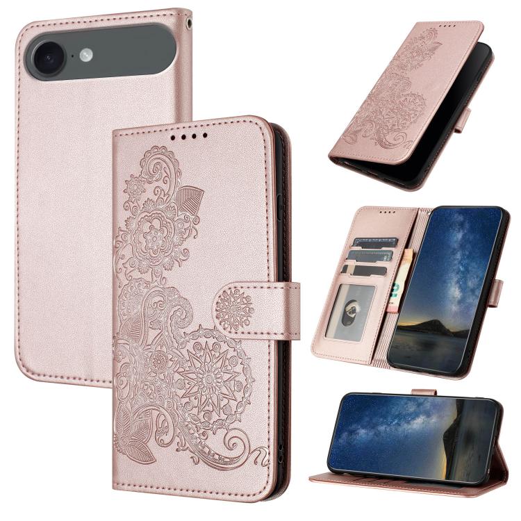 For iPhone Air Datura Flower Embossed Flip Leather Phone Case(Rose Gold)