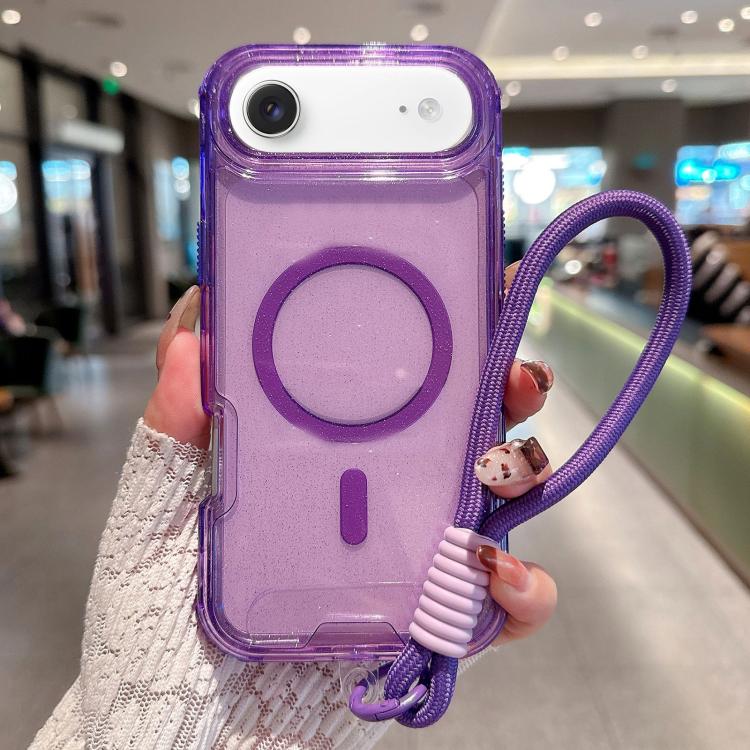 For iPhone Air Detachable 3 in 1 Glitter Magnetic Phone Case with Hand Strap(Purple)