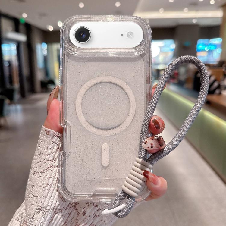 For iPhone Air Detachable 3 in 1 Glitter Magnetic Phone Case with Hand Strap(Transparent)