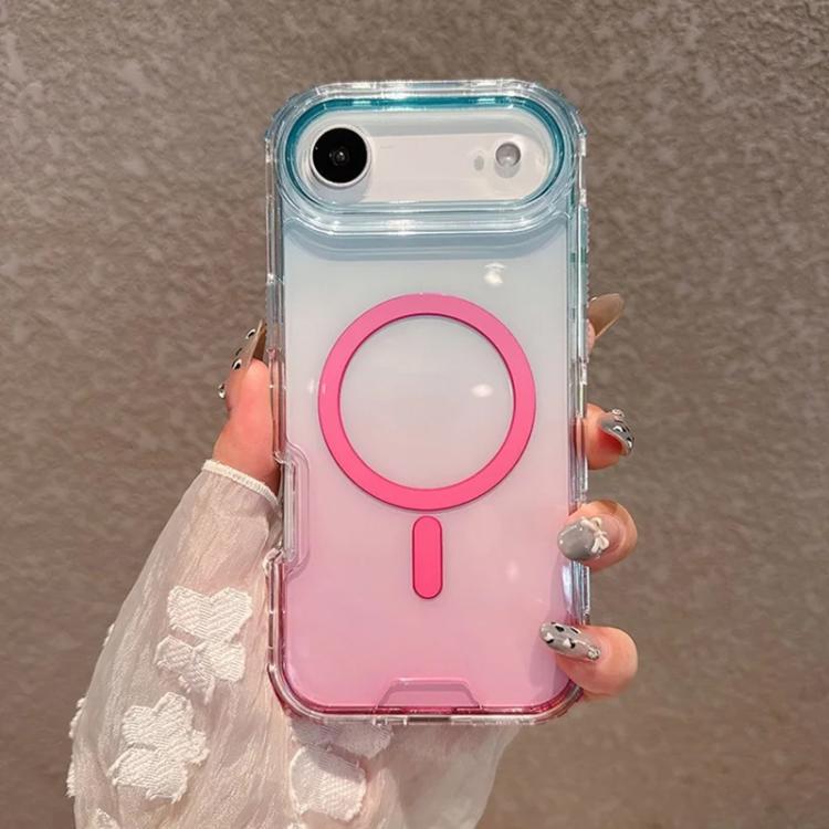 For iPhone Air Detachable Gradient Transparent Magnetic Phone Case(Blue Pink)