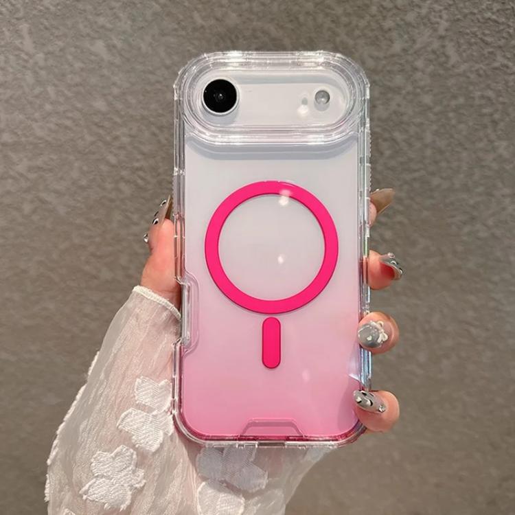For iPhone Air Detachable Gradient Transparent Magnetic Phone Case(Pink)