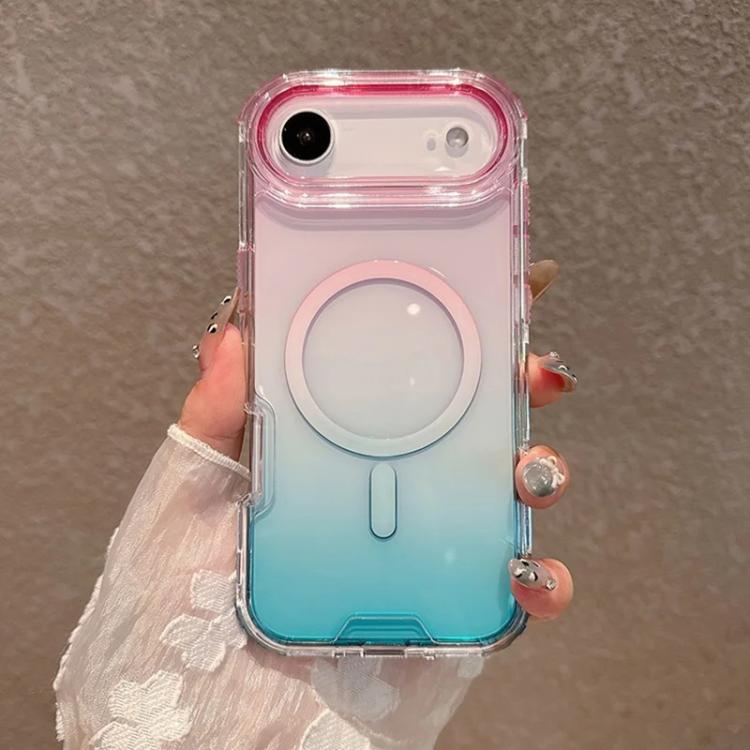 For iPhone Air Detachable Gradient Transparent Magnetic Phone Case(Pink Blue)