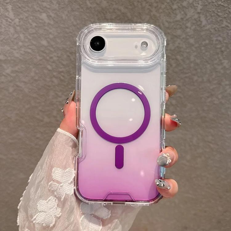 For iPhone Air Detachable Gradient Transparent Magnetic Phone Case(Purple)
