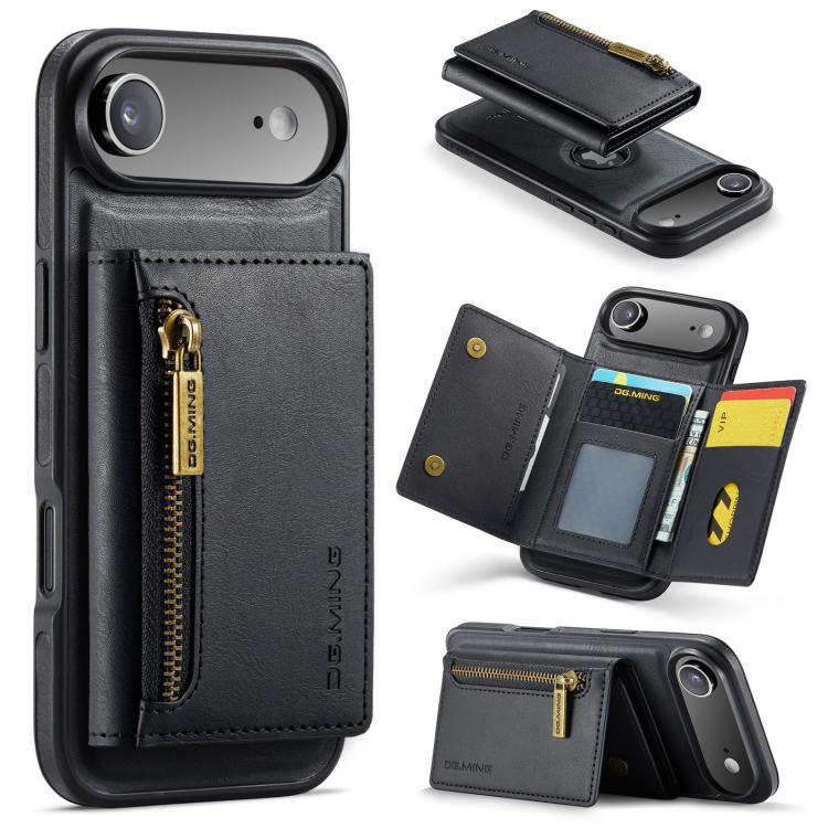 For iPhone Air DG.MING M5 Series Zip RFID Multi Card Detachable Leather Phone Case(Black)