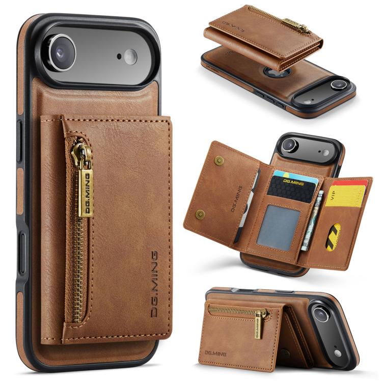 For iPhone Air DG.MING M5 Series Zip RFID Multi Card Detachable Leather Phone Case(Brown)