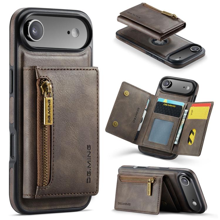 For iPhone Air DG.MING M5 Series Zip RFID Multi Card Detachable Leather Phone Case(Coffee)