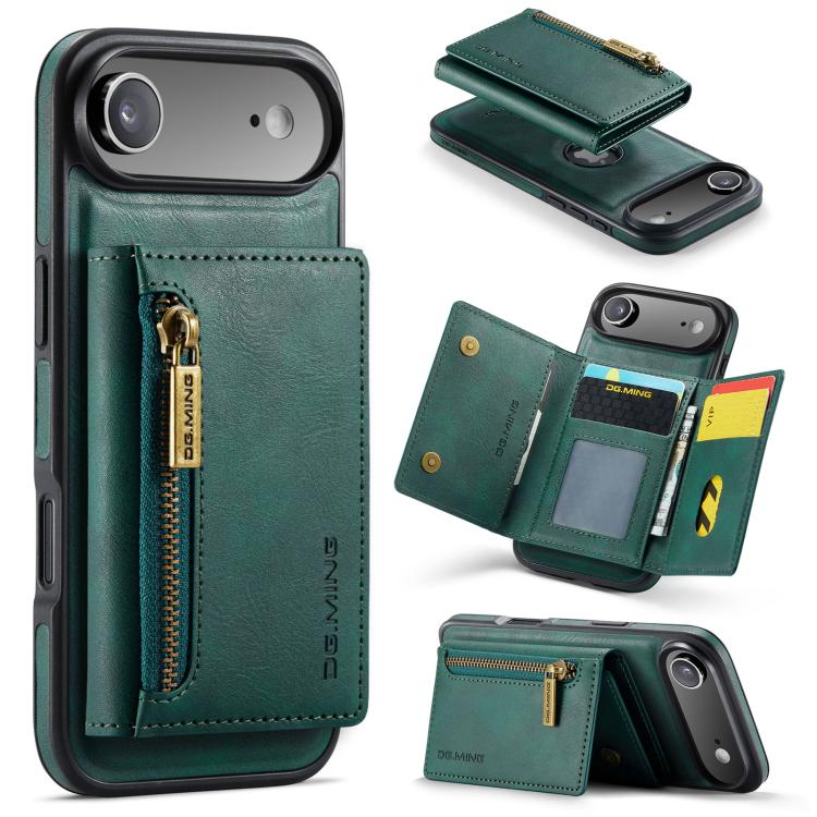For iPhone Air DG.MING M5 Series Zip RFID Multi Card Detachable Leather Phone Case(Green)