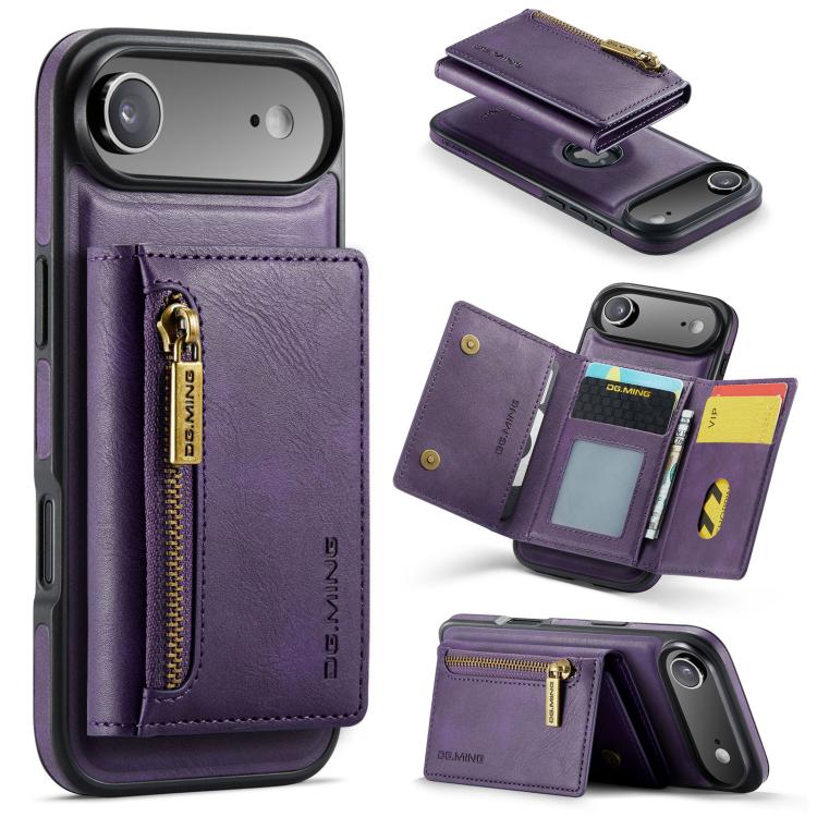 For iPhone Air DG.MING M5 Series Zip RFID Multi Card Detachable Leather Phone Case(Purple)
