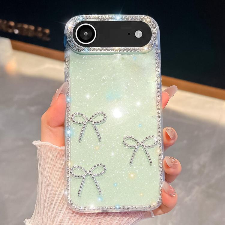 For iPhone Air Diamond Glitter Bow-knot Four-Corner Shockproof Phone Case(Light Green)