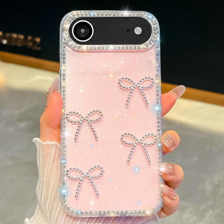 For iPhone Air Diamond Glitter Bow-knot Four-Corner Shockproof Phone Case(Light Pink)