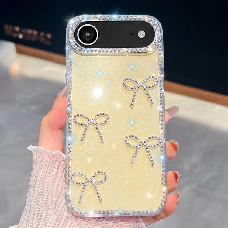 For iPhone Air Diamond Glitter Bow-knot Four-Corner Shockproof Phone Case(Light Yellow)